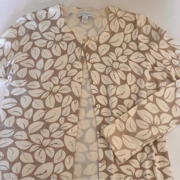 Charter Club cardigan Size small with leaves and sequins - Picture 2 of 3